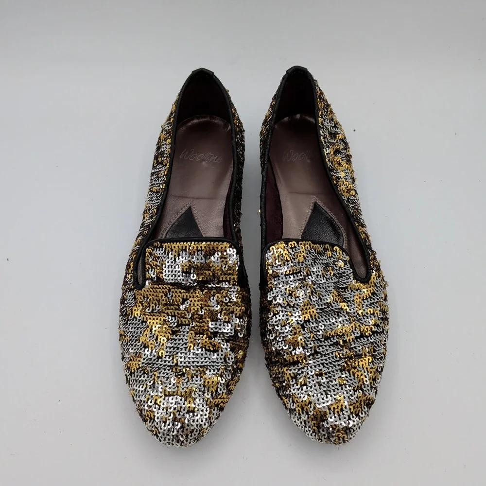 Handmade Italian Sequin Flats Gold Silver Loafers Smoking Slippers‎ EU 38 7.5-8